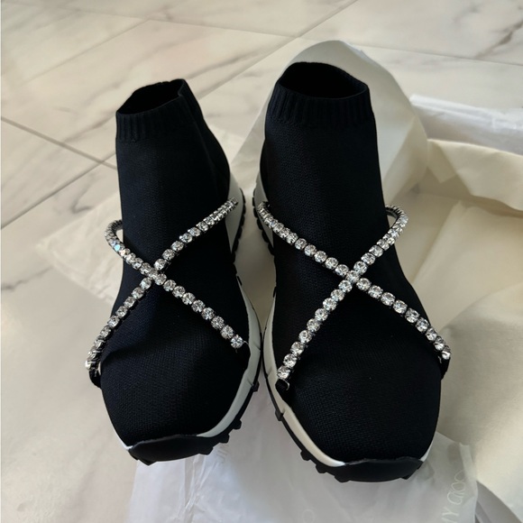 NEW Jimmy Choo black knit sock sneakers w Swarovski crystals - TORRI - EU38 US7 - Picture 11 of 13